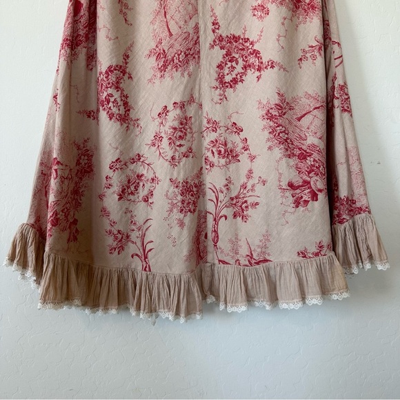 Soft Surroundings Vintage Antique Cottage Pattern Ruffle Hem Linen Blend Skirt - Picture 11 of 13
